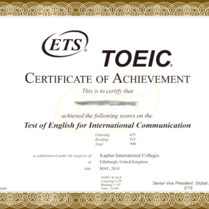 TOEIC certificate for sale